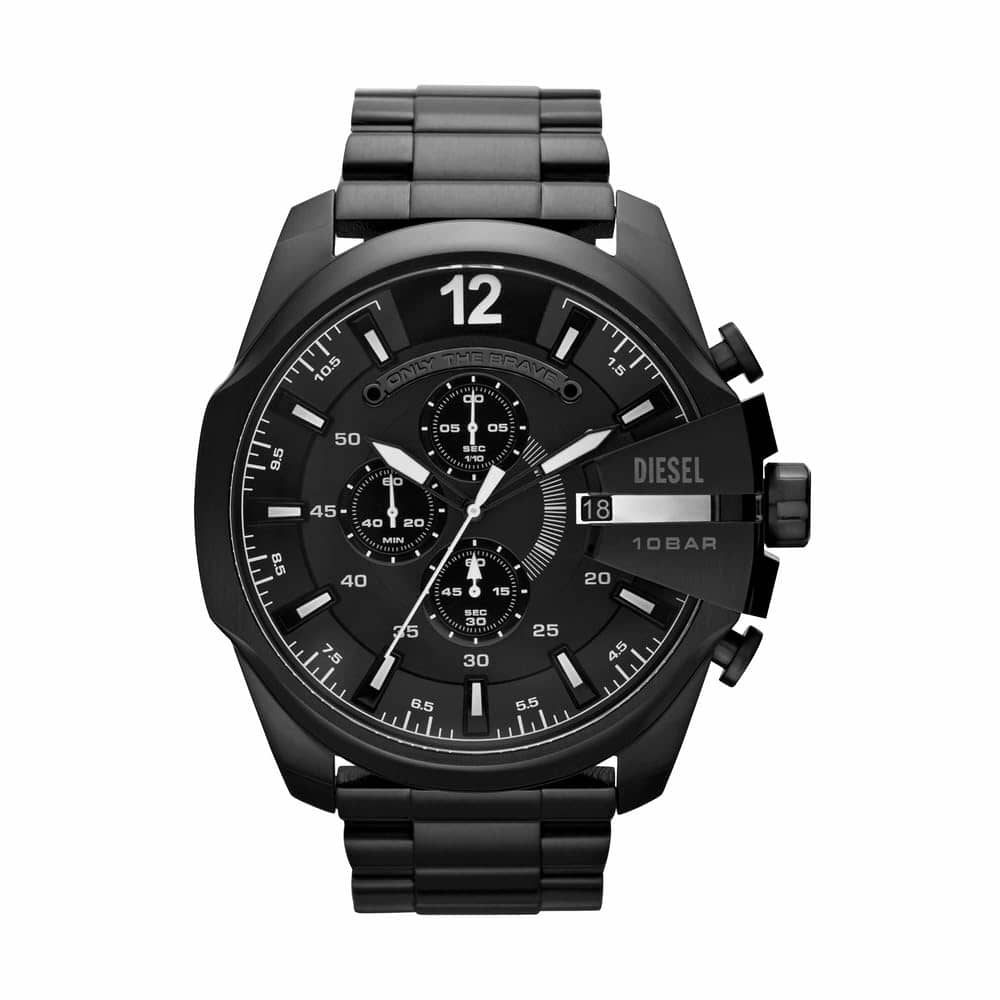 DIESEL Mega Chief Watch for Men, Chronograph Movement with Stainless Steel Strap