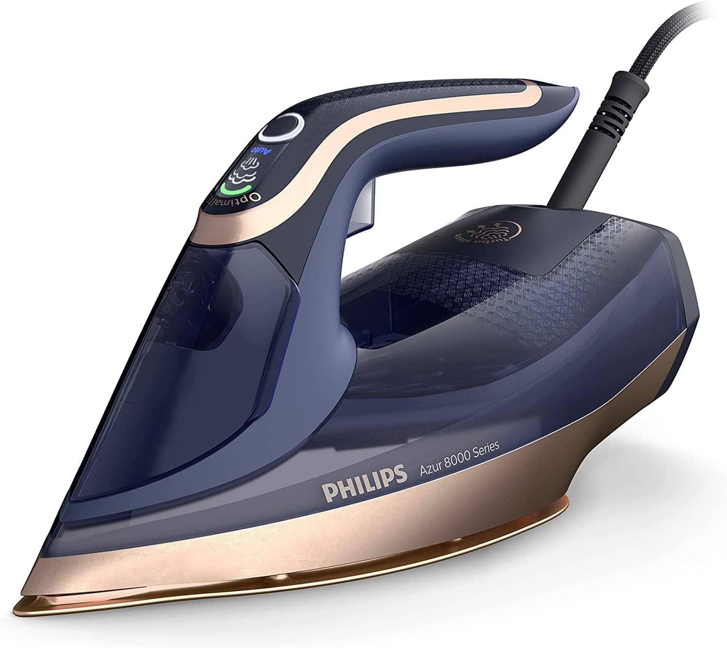 Philips Azur 8000 Series Steam Iron - 85 g/min Continuous Steam, 260 g Turbo Steam Boost, 3000W, OptimalTEMP Technology, SteamGlide Elite Soleplate, Dark Blue (DST8050/20)