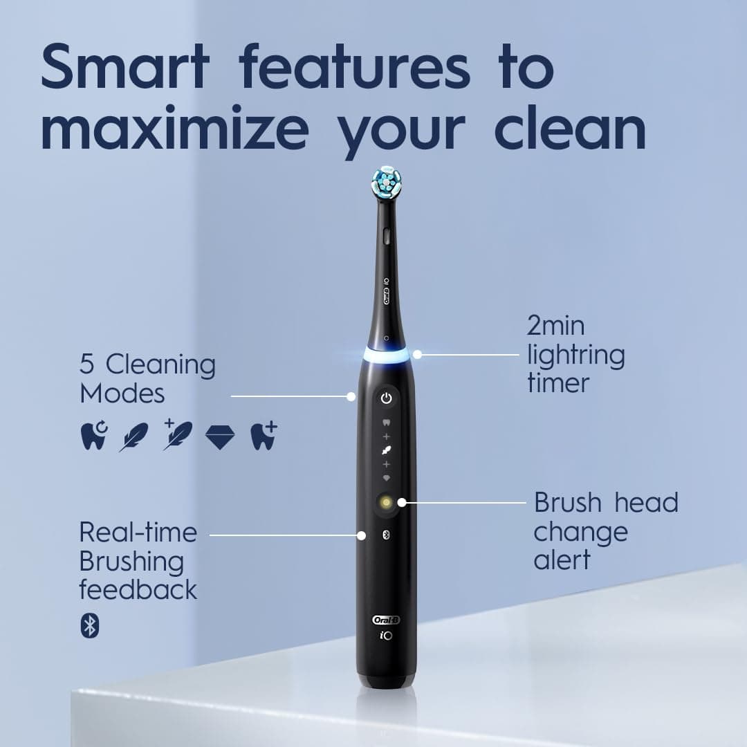 Oral-B iO Deep Clean + Whiten Rechargeable Electric Toothbrush with Visible Pressure Sensor, 2 Minute Timer, 5 Cleaning Settings, 1 iO5 Limited, 3 Toothbrush Heads, Travel Case &amp; Refill H