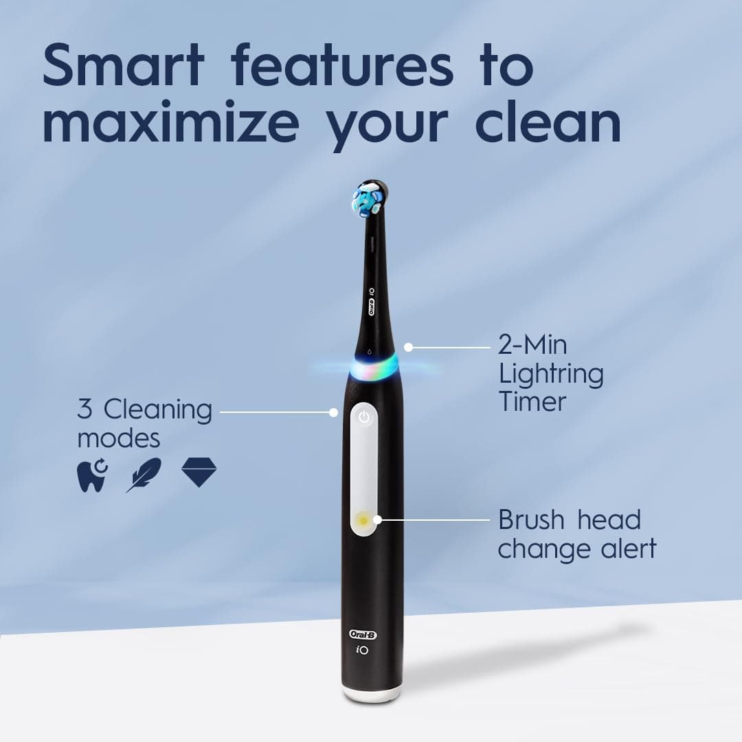 Oral-B iO Deep Clean Rechargeable Electric Powered Toothbrush, Black with iO Series 3 Limited, 2 Brush Heads and Travel Case - Pressure Sensor to Protect Gums - 3 Cleaning Settings - 2 Minute