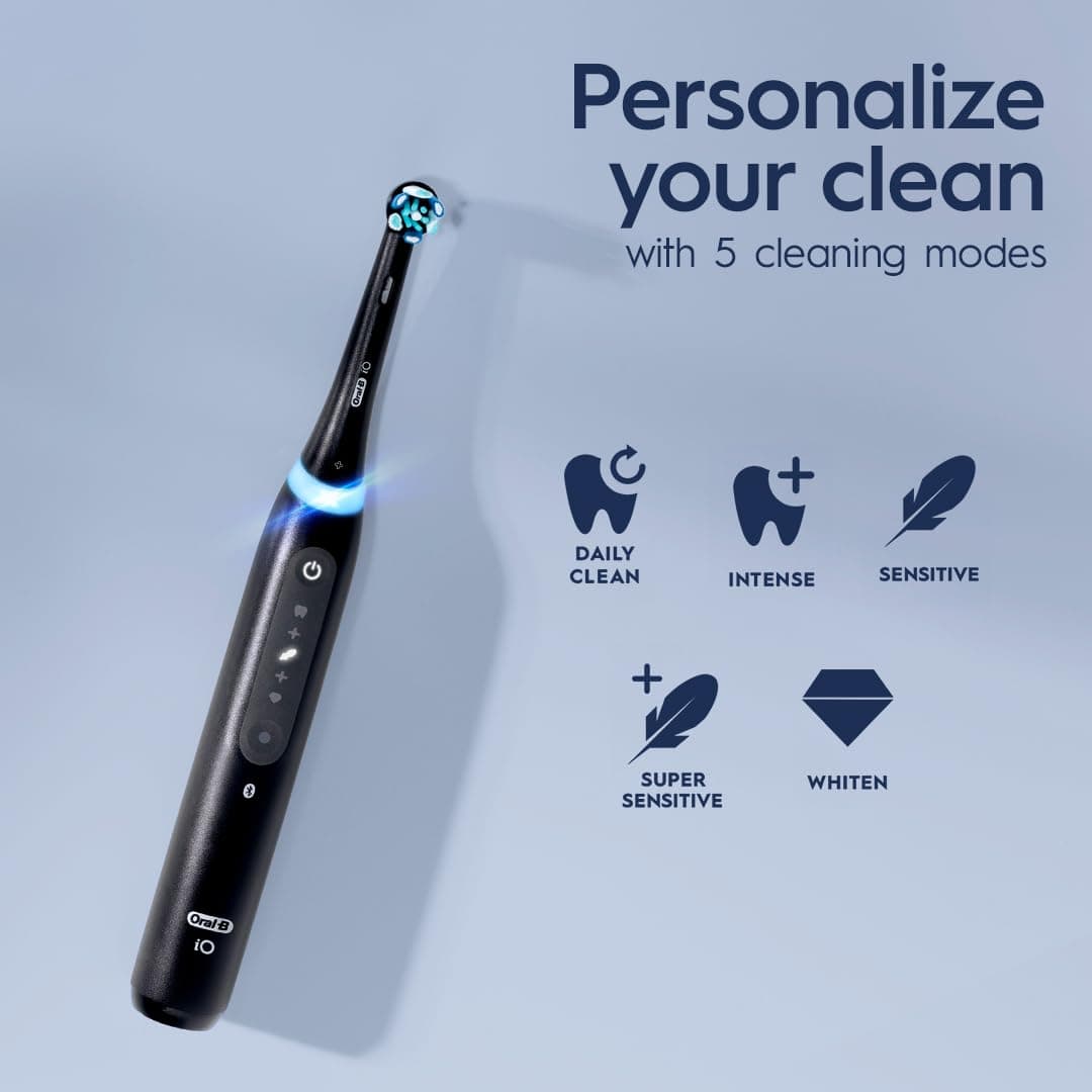 Oral-B iO Deep Clean + Whiten Rechargeable Electric Toothbrush with Visible Pressure Sensor, 2 Minute Timer, 5 Cleaning Settings, 1 iO5 Limited, 3 Toothbrush Heads, Travel Case &amp; Refill H