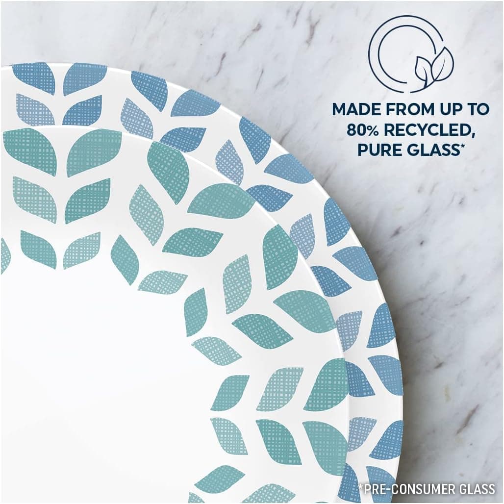 Corelle Vitrelle Glass Dinnerware Set, Chip & Crack Resistant Triple Layer Glass, 12-PC Dinnerware Set, Northern Pines