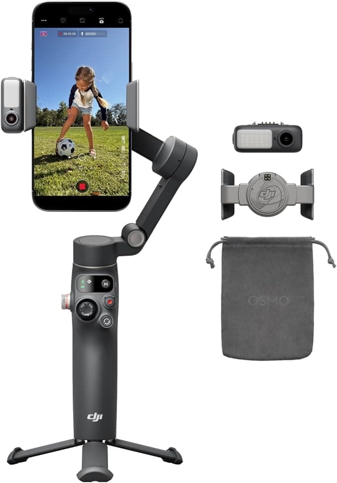 DJI Osmo Mobile 8 Gimbal Stabilizer for Phone, AI Native Tracking with Audio &amp;amp; Lighting, 360° Pan Rotation, Built-in Extension Rod &amp;amp; Tripod, 10h Battery, Extension Rod, Robust