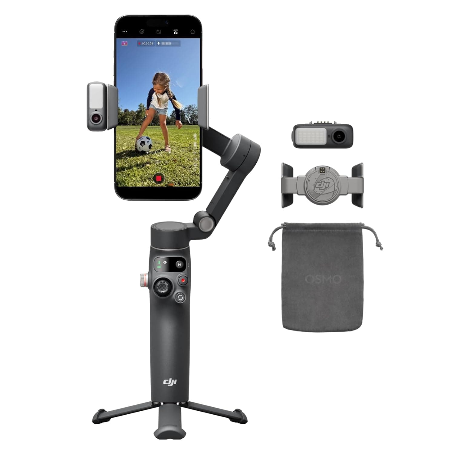 DJI Osmo Mobile 8 Gimbal Stabilizer for Phone, AI Native Tracking with Audio & Lighting, 360° Pan Rotation, Built-in Extension Rod & Tripod, 10h Battery, Extension Rod, Robust 3-Axis Stabiliz