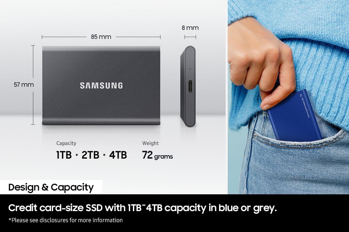 Samsung T7 Portable SSD - 2 TB - USB 3.2 Gen.2 External SSD Titanium Grey (MU-PC2T0T/WW)