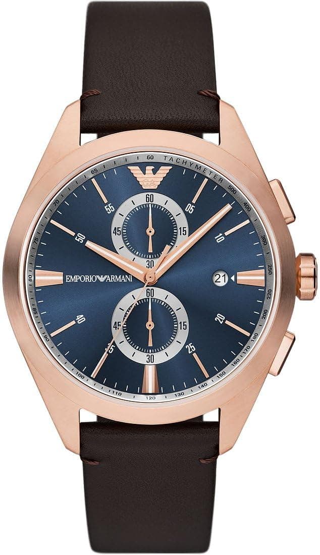 Emporio Armani Watch for Men, Quartz 2 sub dial Chronograph Movement and 43mm Case Size with Leather Strap