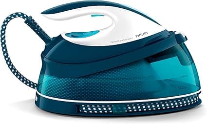 Philips PerfectCare Compact Steam Generator Iron – OptimalTEMP Technology, 6.5 Bars, Steam Stroke 400 g, 120 g/min, Auto Shut Off, Compact Size, Special Sole, Blue (GC7844/20)