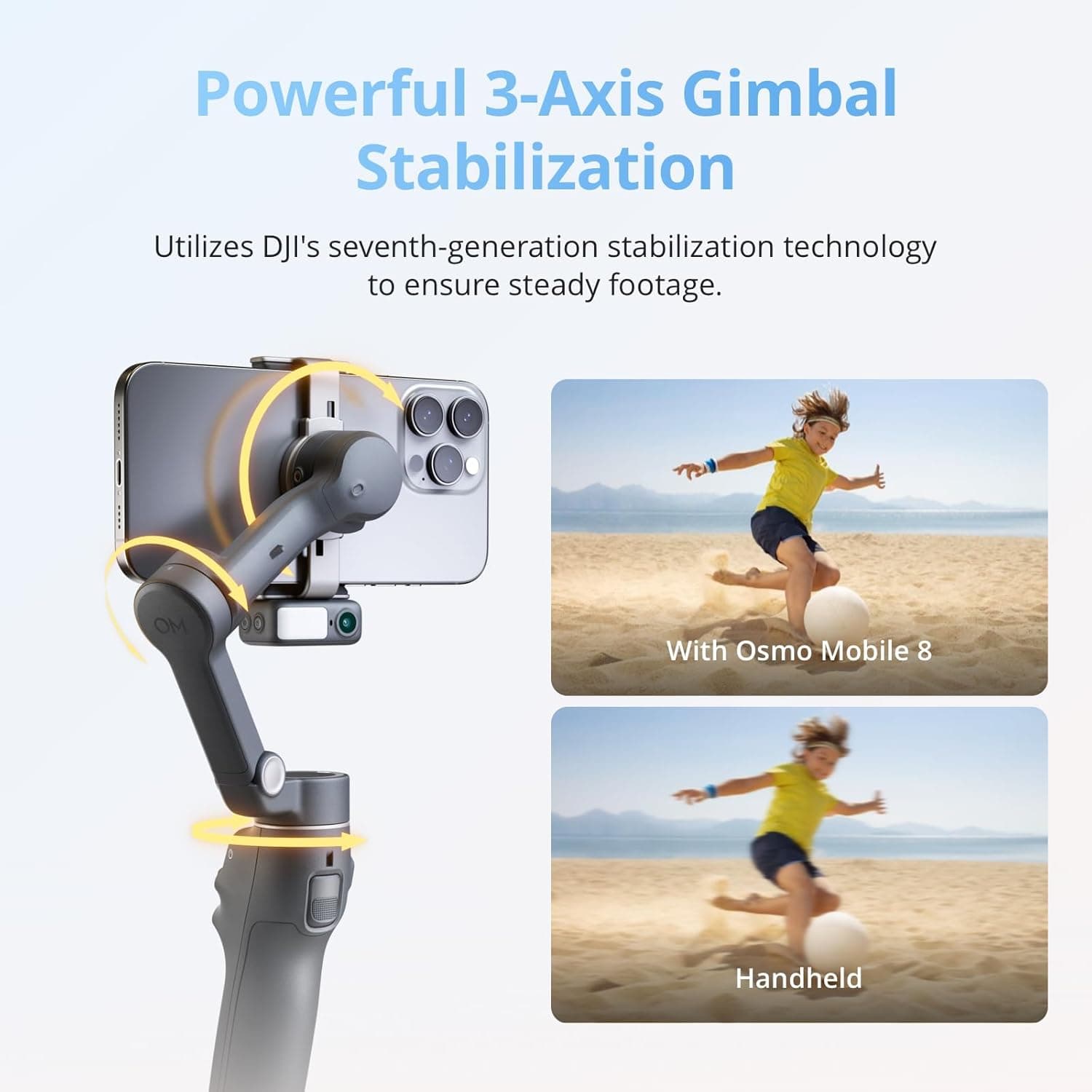DJI Osmo Mobile 8 Gimbal Stabilizer for Phone, AI Native Tracking with Audio & Lighting, 360° Pan Rotation, Built-in Extension Rod & Tripod, 10h Battery, Extension Rod, Robust 3-Axis Stabiliz