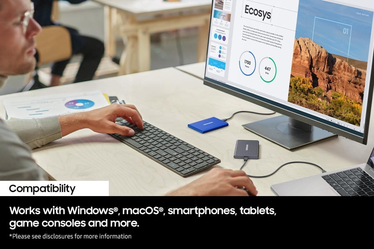 Samsung T7 Portable SSD - 2 TB - USB 3.2 Gen.2 External SSD Titanium Grey (MU-PC2T0T/WW)