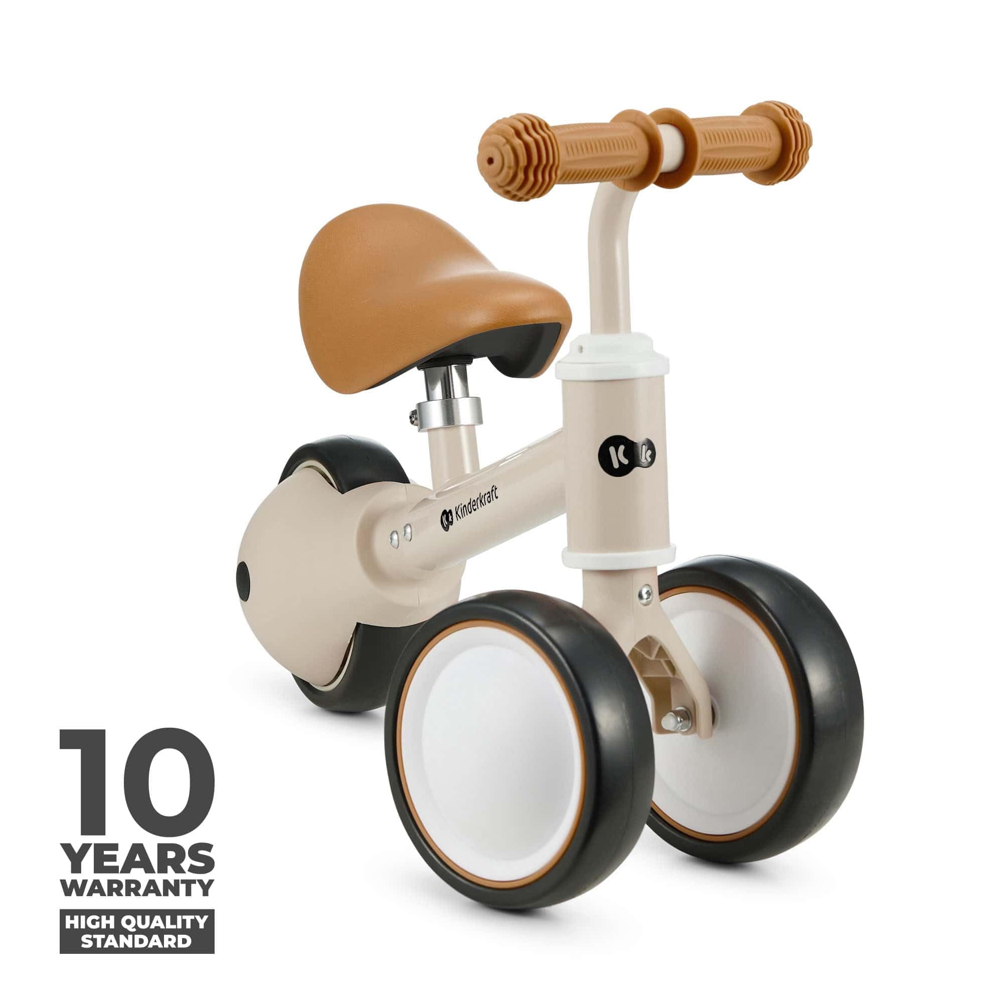 Kinderkraft Balance Bike CUTIE, Lightweight Kids First Bicycle, Baby Walker, Trike, No Pedals, with Ajustable Seat, for Toddlers, from 1 Year Old to 15 kg, Beige