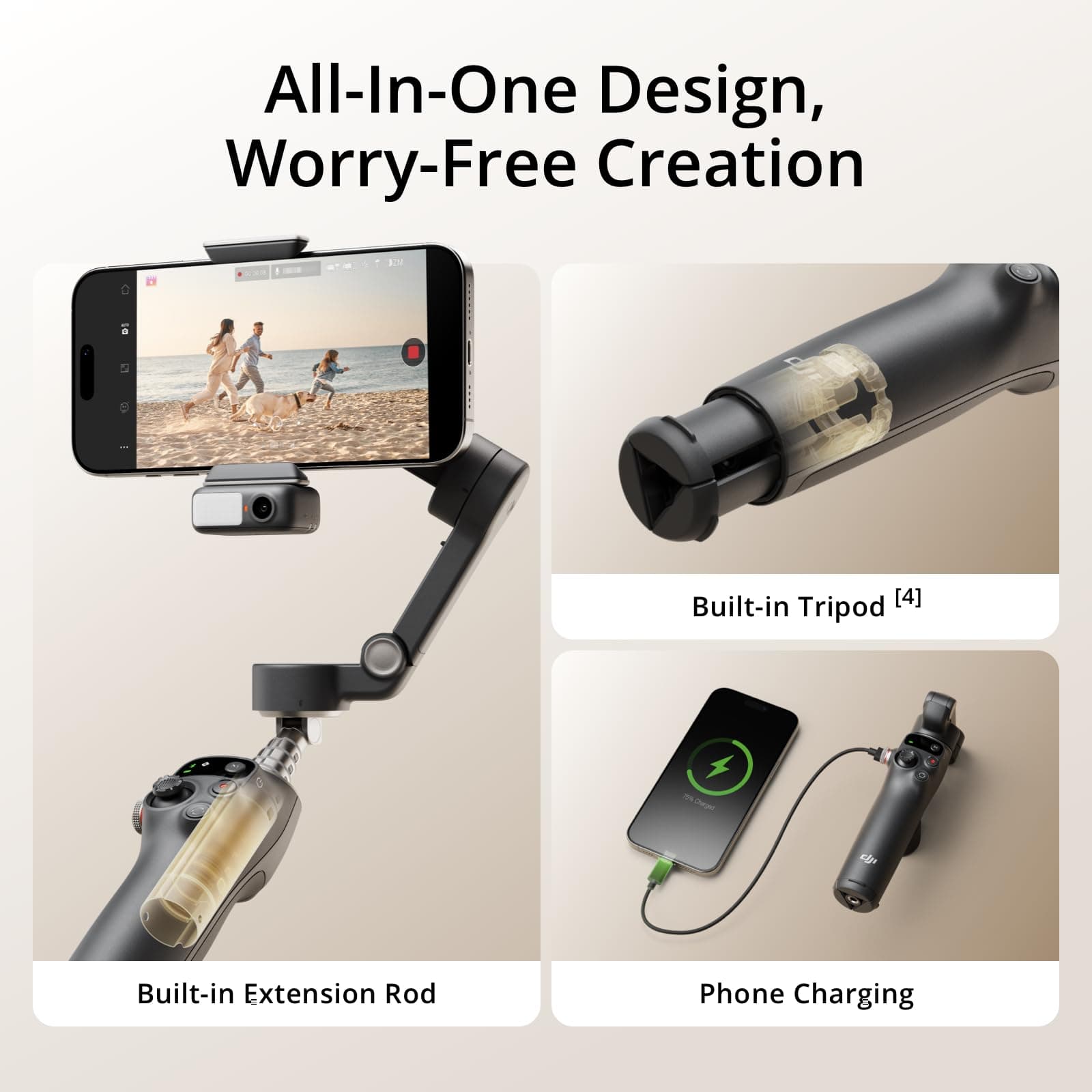 DJI Osmo Mobile 7P Gimbal Stabilizer for iPhone, Android, Native Tracking, Lighting, 3-Axis Phone Gimbal, Quick Launch, One-Tap Edit, Built-in Extension Rod &amp; Tripod, 10hrs Use, Phone Cha