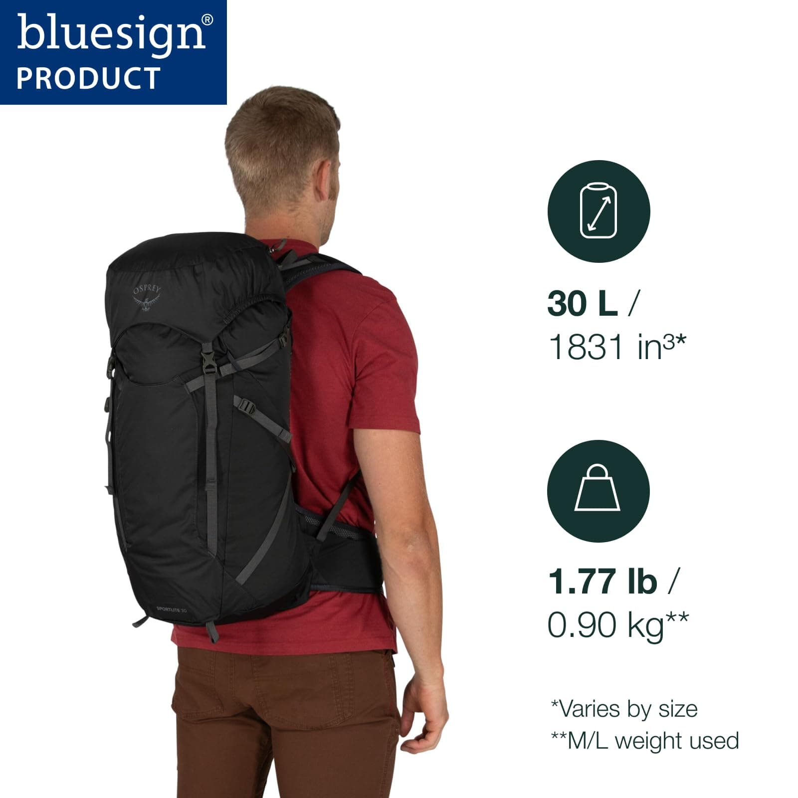 Osprey Sportlite 30L Lightweight Hiking Backpack for Men and Women, Tungsten/Grey Wolf, M/L