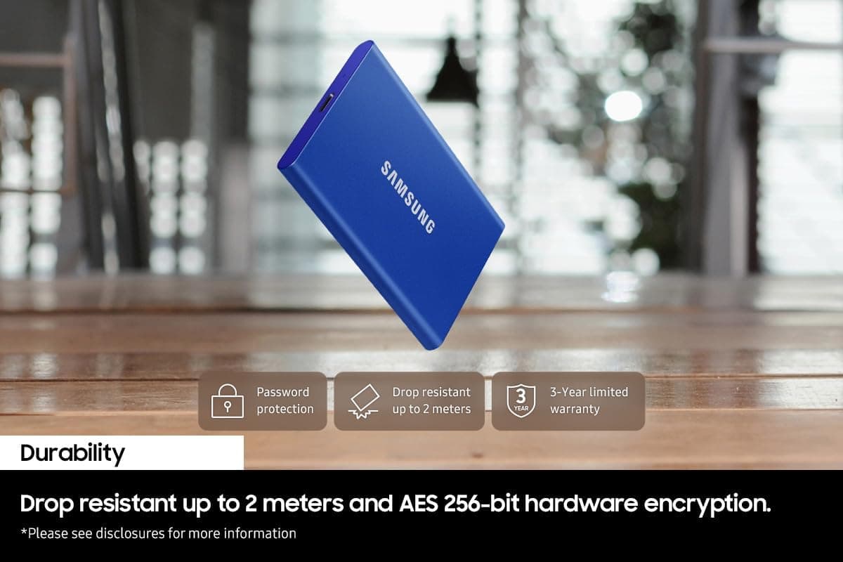 Samsung T7 Portable SSD - 2 TB - USB 3.2 Gen.2 External SSD Titanium Grey (MU-PC2T0T/WW)