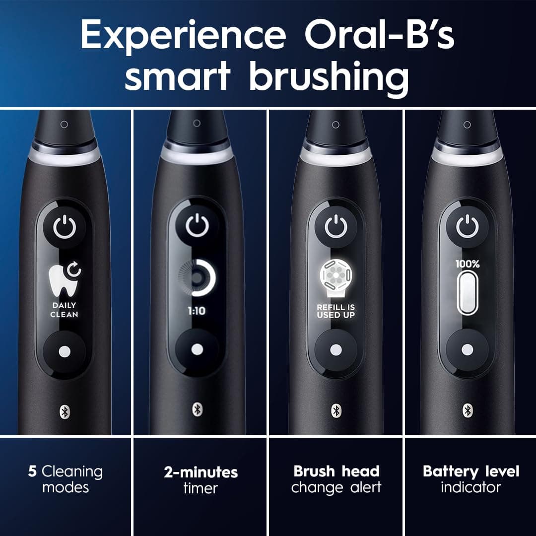Oral-B iO Deep Clean + Protect Rechargeable Electric Toothbrush, Black with a iO Series 7 Toothbrush, 2 Replacement Brush Heads, and a Charging Travel Case
