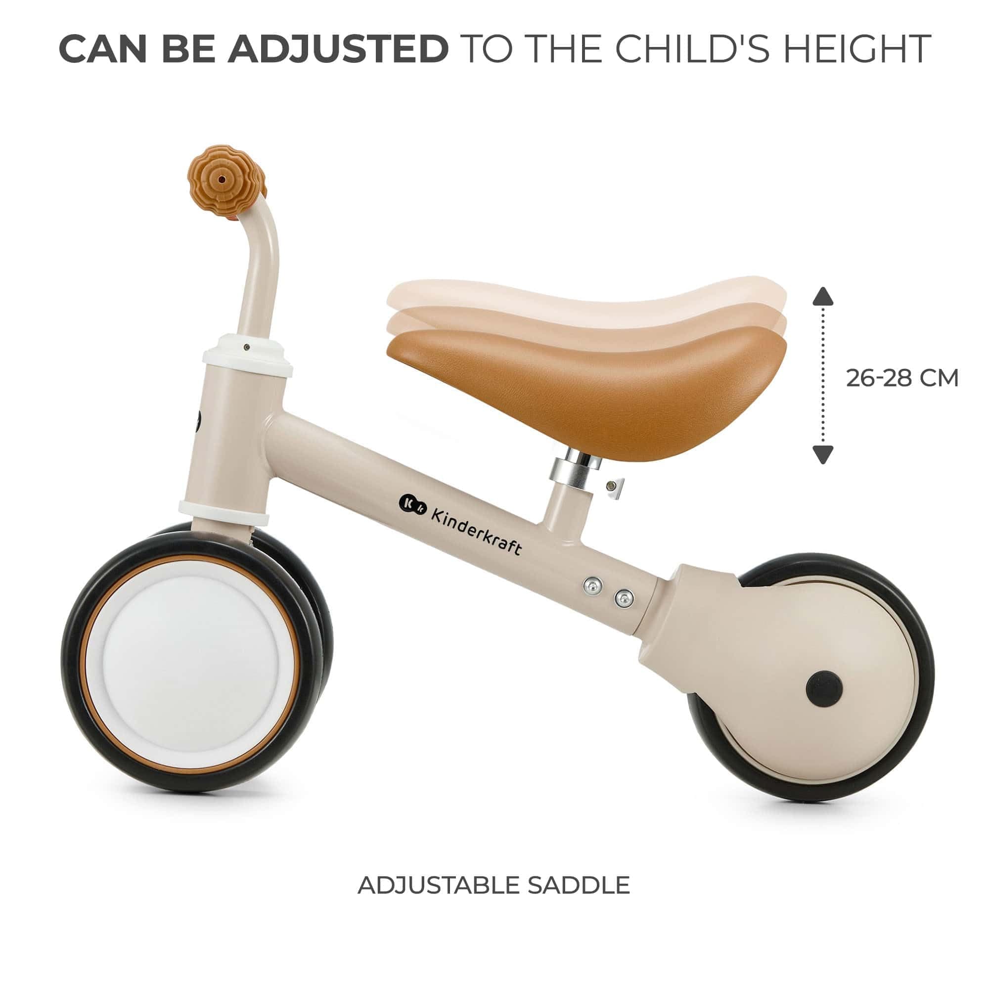 Kinderkraft Balance Bike CUTIE, Lightweight Kids First Bicycle, Baby Walker, Trike, No Pedals, with Ajustable Seat, for Toddlers, from 1 Year Old to 15 kg, Beige