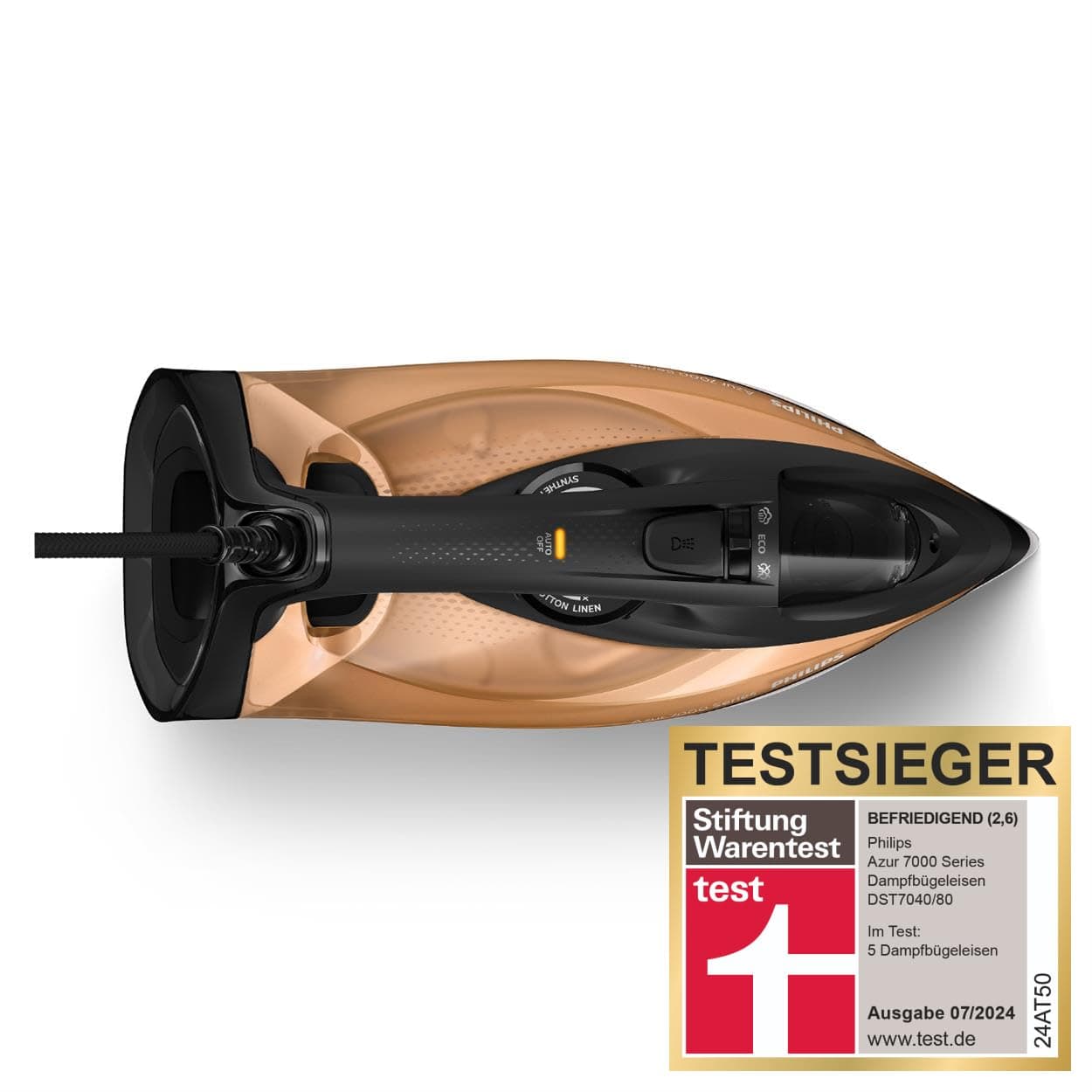 Philips 7000 Series Steam Iron, Constant Steam Performance of 50 g/min, Steam Boost of 250 g, SteamGlide Elite Soleplate, Automatic Safety Shut-Off (DST7040/80)