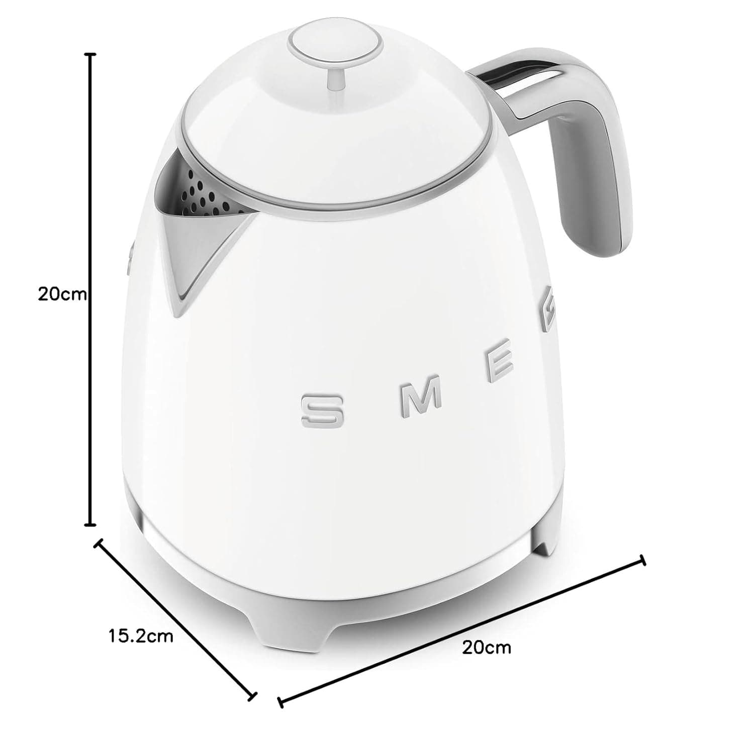 Smeg, KLF05WHEU Small Electric Kettle 0.8 L, Stainless Steel Filter, Safety Shut-Off, Water Level Indicator, Non-Slip Base and Integrated Cable Winder, Power 1400 W, White