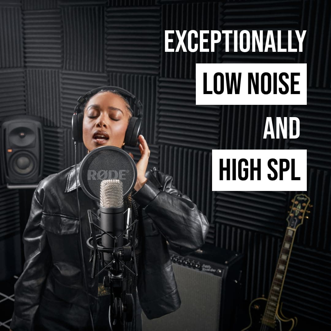 RØDE NT1 Signature Series Large-diaphragm Condenser Microphone with Shock Mount, Pop Filter and XLR Cable for Music Production, Vocal Recording, Streaming and Podcasting
