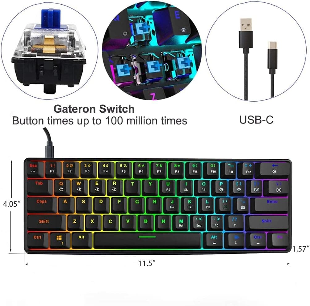 SKYLOONG GK61 SK61 60% Mechanical Keyboard 61 Keys Portable Small Full Keys Programmable Gaming Keyboard Red Switch Hot Swappable RGB Mechanical Keyboard for PC Mac Laptop