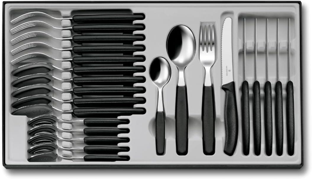 Victorinox Table Set Swiss Classic with Tomato Knife 24 Pieces, Stainless Steel, Black, 30 x 5 x 5 cm