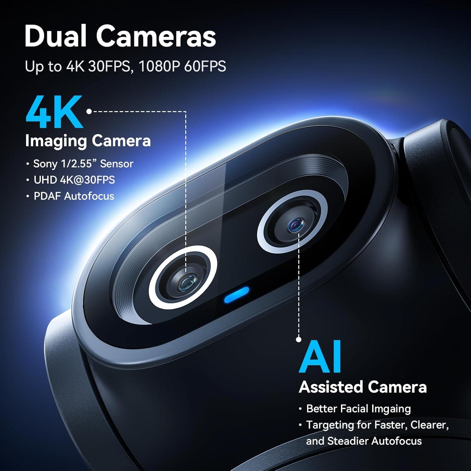 EMEET PIXY Dual-Camera AI-Powered PTZ Camera 4K, AI Tracking, PDAF&AI Autofocus 0.2s, 1/2.55'' Sony Sensor, 3 Mics, Presets, Gesture Control, 4K Webcam for Streaming and OBS/Twitch/Switch 2 C