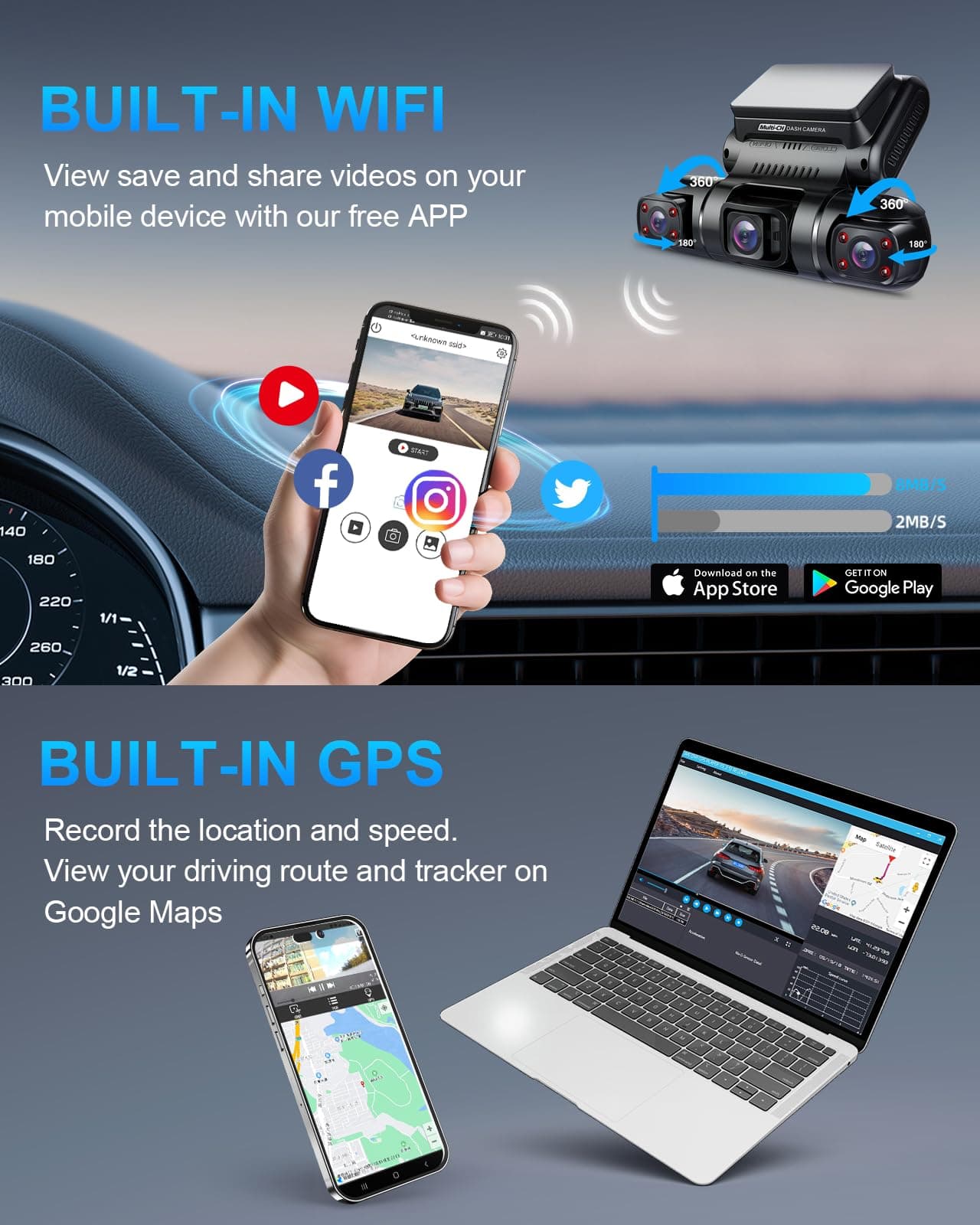 PRUVEEO 360 Degree View 4 Channel Dash Cam Front and Rear Inside Left Right, Dash Camera for Cars, Built-in GPS WiFi Night Vision, 24/7 Recording Parking Mode Monitor, Free 128G Card