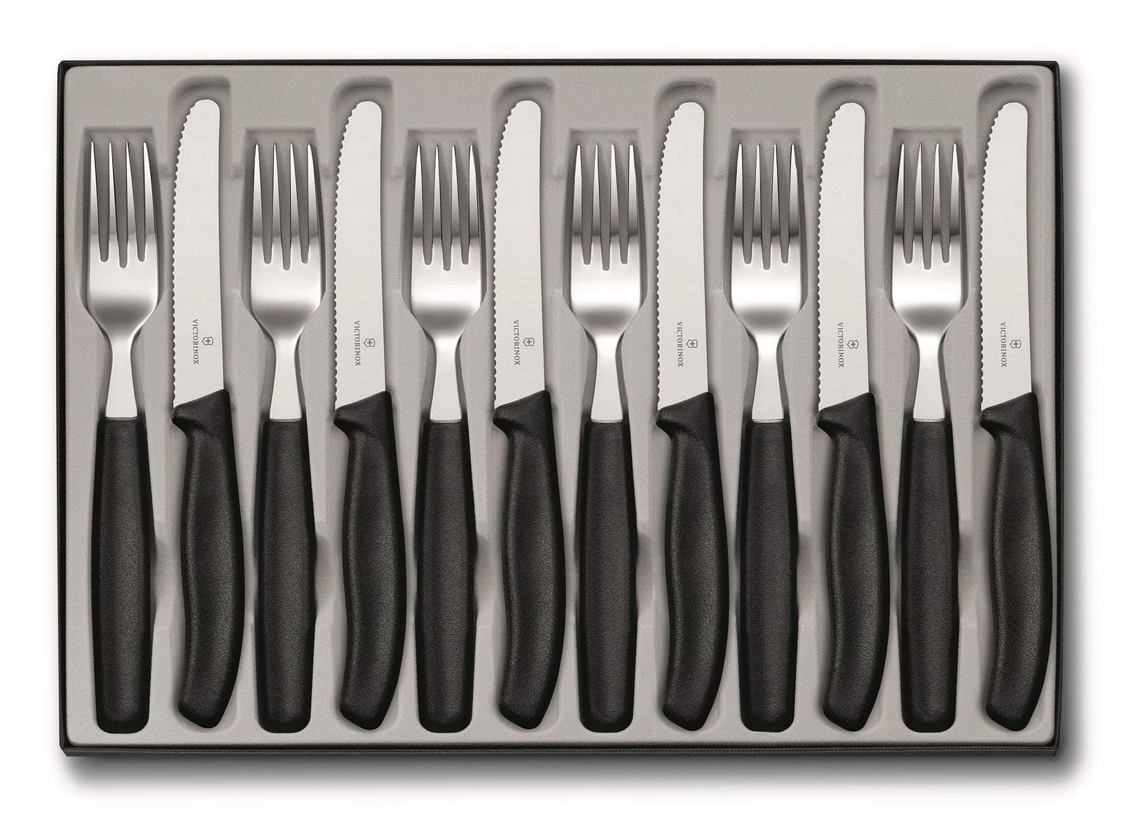 Victorinox Table Set Swiss Classic with Tomato Knife 24 Pieces, Stainless Steel, Black, 30 x 5 x 5 cm
