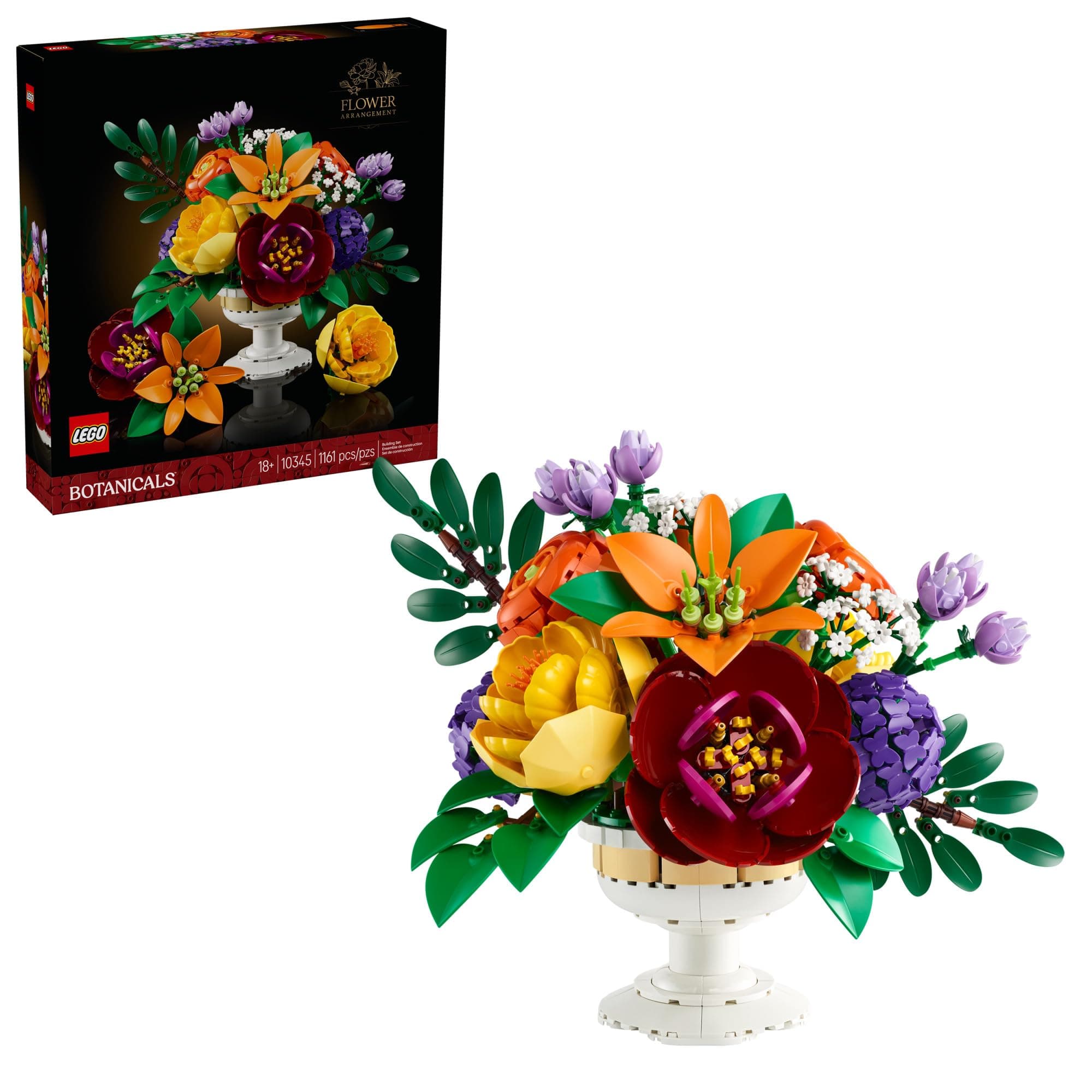 LEGO Botanicals Flower Arrangement Artificial Flowers Building Set - Decor for Table Display - Gift for Birthdays - Unique Bouquet for Adults, Ages 18+ - 10345