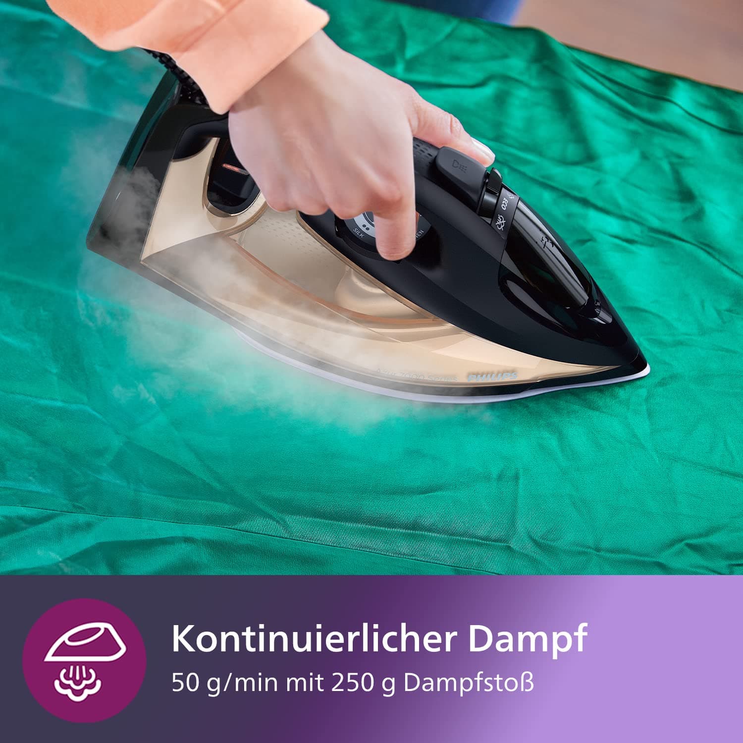 Philips 7000 Series Steam Iron, Constant Steam Performance of 50 g/min, Steam Boost of 250 g, SteamGlide Elite Soleplate, Automatic Safety Shut-Off (DST7040/80)
