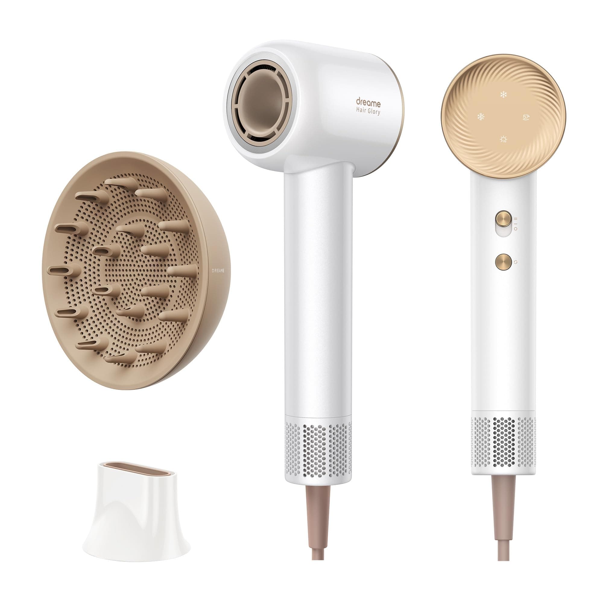 DREAME Hair Glory Combo Haartrockner,Trocknet schnell,110.000 Umdrehungen pro Minute,Luftstrom70m/s,Negativ-Ionen-Technologie,Temperatur-und Luftgeschwindigkeitsregelung,Düse Diffusor,Geräusc