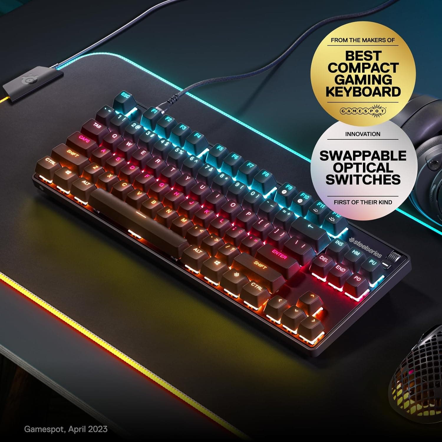 SteelSeries New Apex 9 TKL – HotSwap Optical Mini Keyboard – TKL Esports Design – Optical Switches – RGB Customization – Aluminum Alloy Frame – Double Shot PBT Keycaps