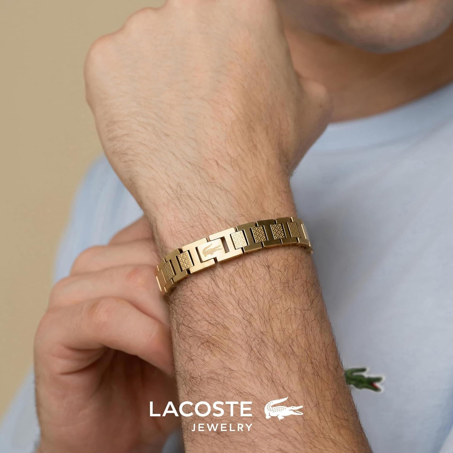 Lacoste Metropole Bracelet – Unisex H-Link with Crocodile Clasp – Adjustable Polished Finish Accessory