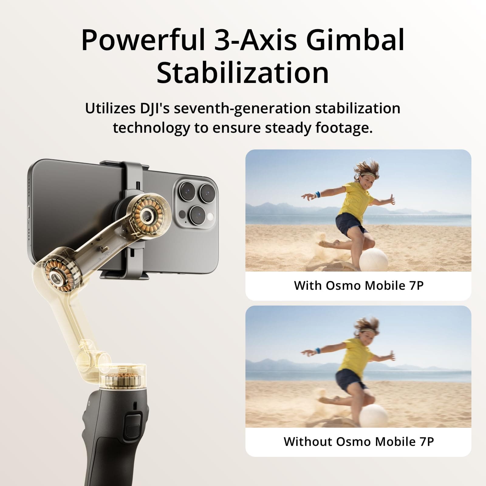 DJI Osmo Mobile 7P Gimbal Stabilizer for iPhone, Android, Native Tracking, Lighting, 3-Axis Phone Gimbal, Quick Launch, One-Tap Edit, Built-in Extension Rod &amp; Tripod, 10hrs Use, Phone Cha