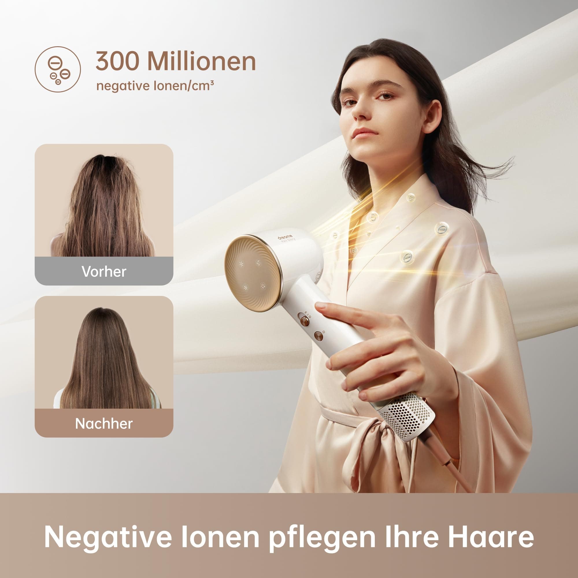 DREAME Hair Glory Combo Haartrockner,Trocknet schnell,110.000 Umdrehungen pro Minute,Luftstrom70m/s,Negativ-Ionen-Technologie,Temperatur-und Luftgeschwindigkeitsregelung,Düse Diffusor,Geräusc