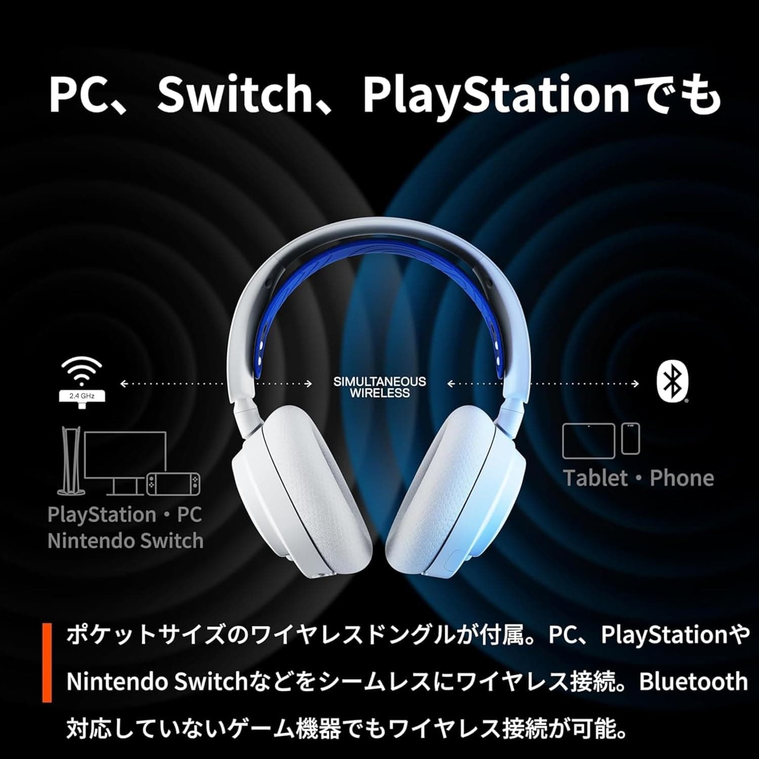 SteelSeries Arctis Nova 7P 61561 Wireless Gaming Headset, Closed-Back Headphones, Voice Chat, Connect Simultaneously to Game and Smartphone, Supports Switch/PC/PS5/PS4, AI Noise Canceling, Wh