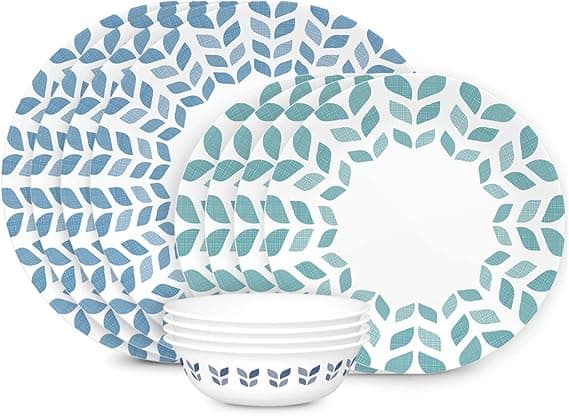 Corelle Vitrelle Glass Dinnerware Set, Chip &amp;amp; Crack Resistant Triple Layer Glass, 12-PC Dinnerware Set, Northern Pines