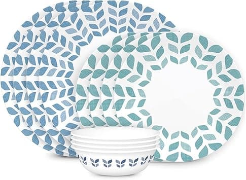 Corelle Vitrelle Glass Dinnerware Set, Chip &amp;amp; Crack Resistant Triple Layer Glass, 12-PC Dinnerware Set, Northern Pines