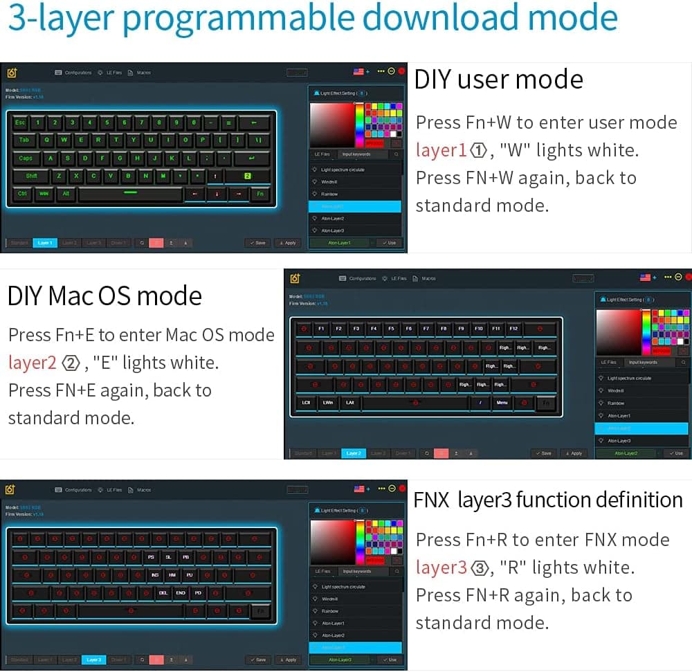 SKYLOONG GK61 SK61 60% Mechanical Keyboard 61 Keys Portable Small Full Keys Programmable Gaming Keyboard Red Switch Hot Swappable RGB Mechanical Keyboard for PC Mac Laptop