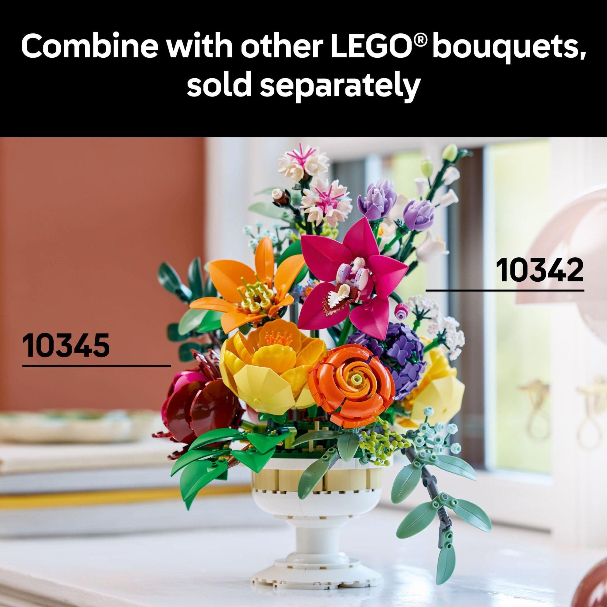 LEGO Botanicals Flower Arrangement Artificial Flowers Building Set - Decor for Table Display - Gift for Birthdays - Unique Bouquet for Adults, Ages 18+ - 10345