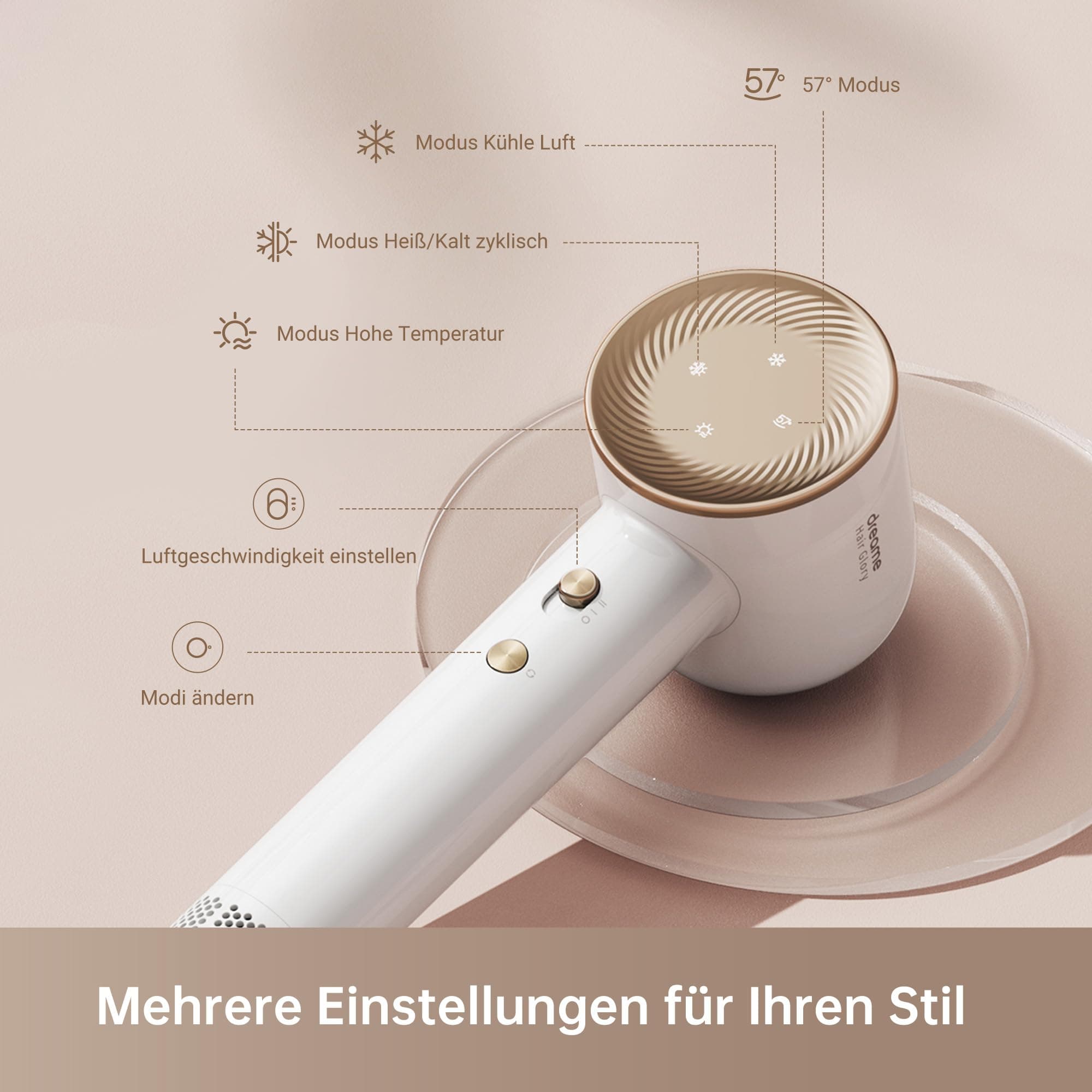DREAME Hair Glory Combo Haartrockner,Trocknet schnell,110.000 Umdrehungen pro Minute,Luftstrom70m/s,Negativ-Ionen-Technologie,Temperatur-und Luftgeschwindigkeitsregelung,Düse Diffusor,Geräusc