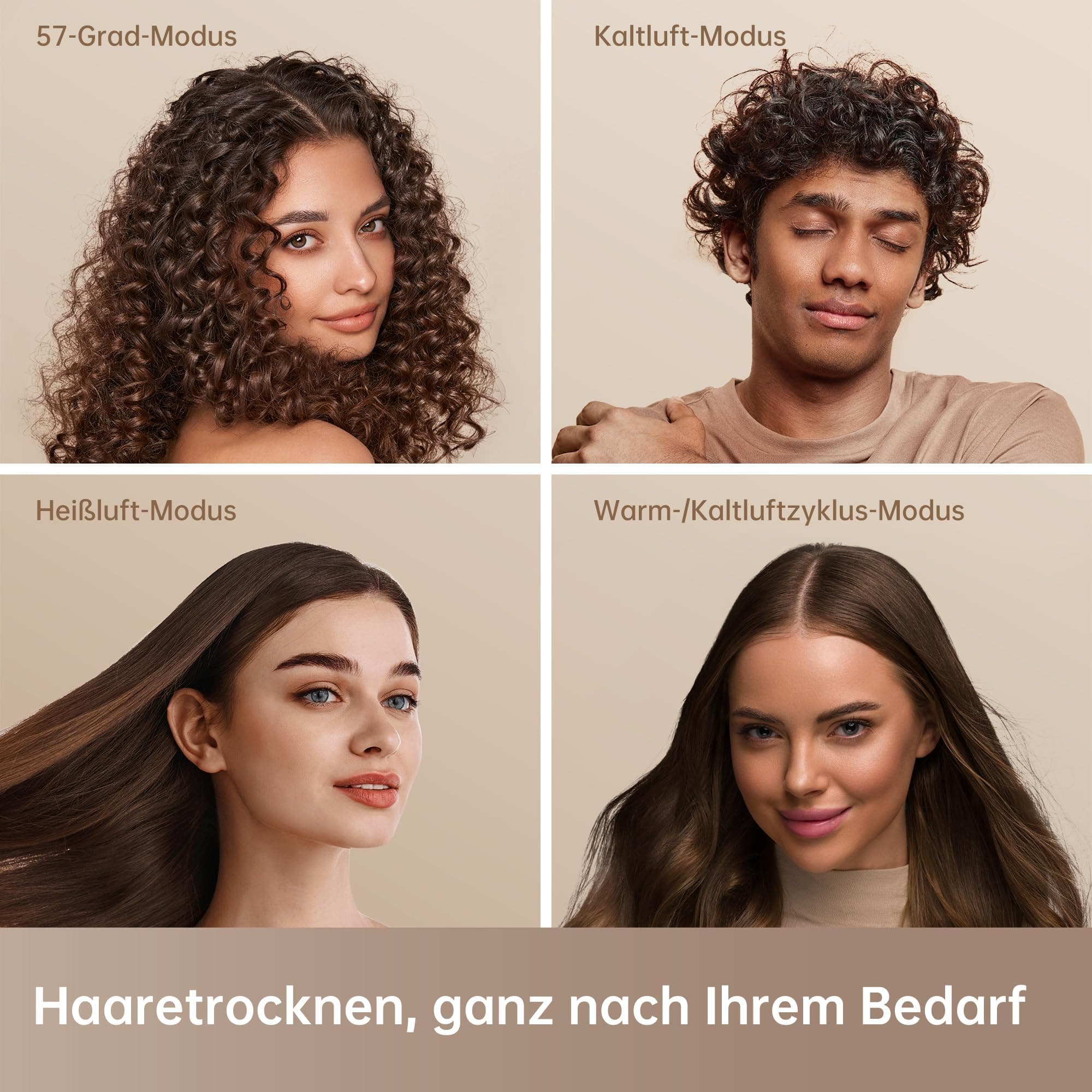 DREAME Hair Glory Combo Haartrockner,Trocknet schnell,110.000 Umdrehungen pro Minute,Luftstrom70m/s,Negativ-Ionen-Technologie,Temperatur-und Luftgeschwindigkeitsregelung,Düse Diffusor,Geräusc