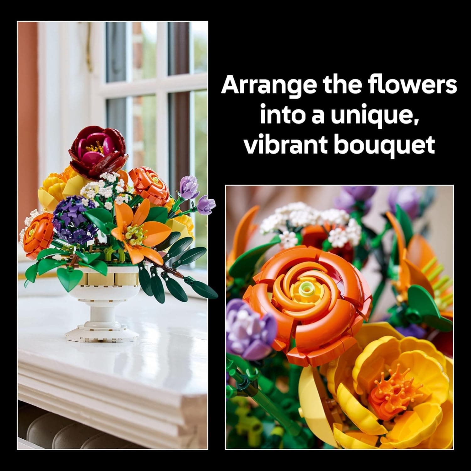 LEGO Botanicals Flower Arrangement Artificial Flowers Building Set - Decor for Table Display - Gift for Birthdays - Unique Bouquet for Adults, Ages 18+ - 10345