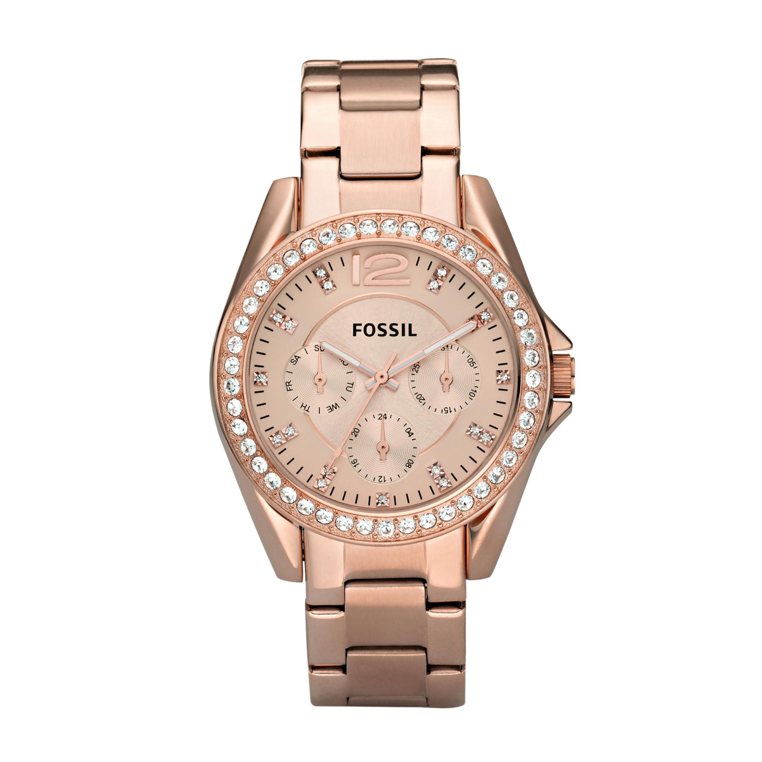 FOSSIL Riley Watch for Women, Quartz Chronograph Movement with Stainless Steel or Leather Strap
