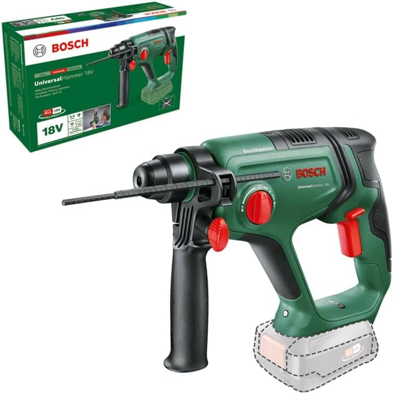Bosch Cordless Rotary Hammer Drill UniversalHammer 18V (Without Battery, 18 Volt System; Drilling/Hammer Drilling/Chiselling; 2.0 J Impact Energy, SDS Plus Tool Holder, in Carton Packaging)