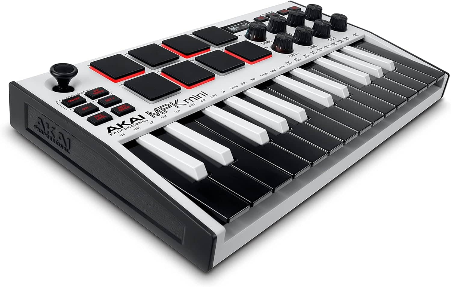 Akai Professional MPK Mini MK3-25 Key USB MIDI Keyboard Controller With 8 Backlit Drum Pads, 8 Knobs and Music Production Software and Native Instruments Sound Package (NKS Integration), White